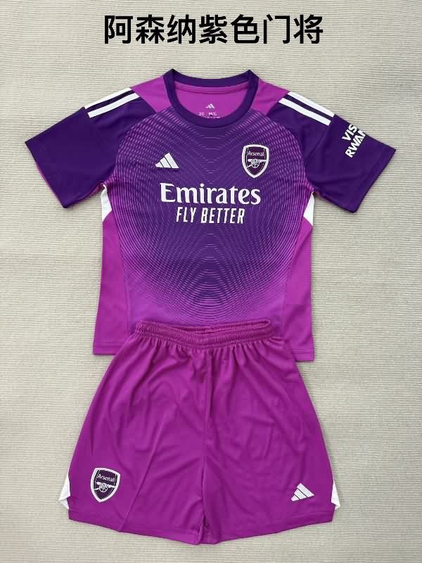 Kids Arsenal 25/26 Goalkeeper Purple Soccer Jersey And Shorts