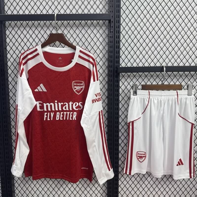 Kids Arsenal 25/26 Home Long Sleeve Soccer Jersey And Shorts