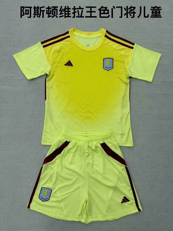 Kids Aston Villa 25/26 Goalkeeper Yellow Soccer Jersey And Shorts