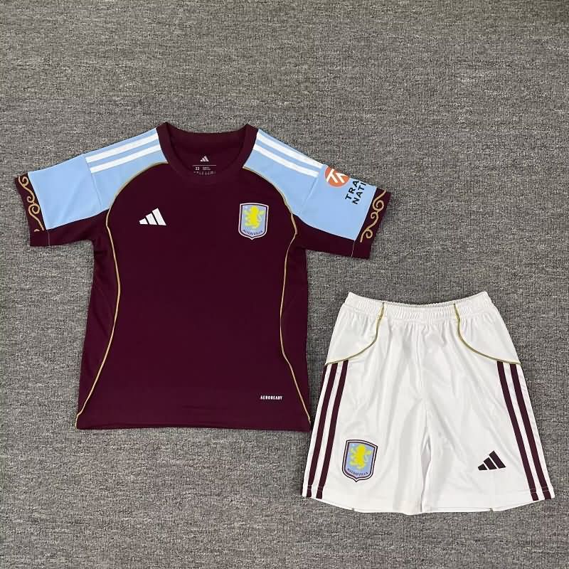 Kids Aston Villa 25/26 Home Soccer Jersey And Shorts