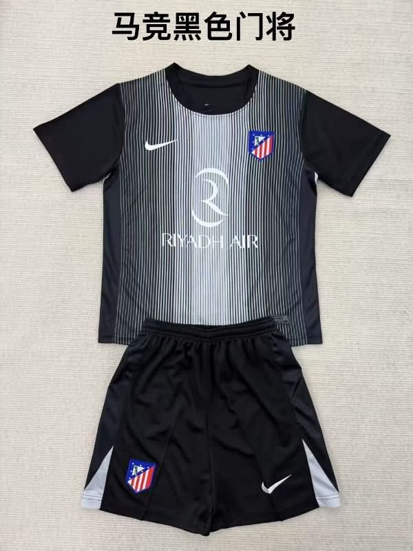 Kids Atletico Madrid 25/26 Goalkeeper Black Soccer Jersey And Shorts