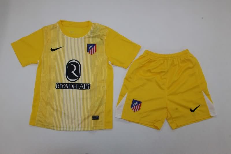Kids Atletico Madrid 25/26 Goalkeeper Yellow Soccer Jersey And Shorts