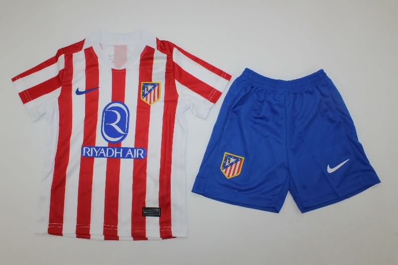 Kids Atletico Madrid 25/26 Home Soccer Jersey And Shorts