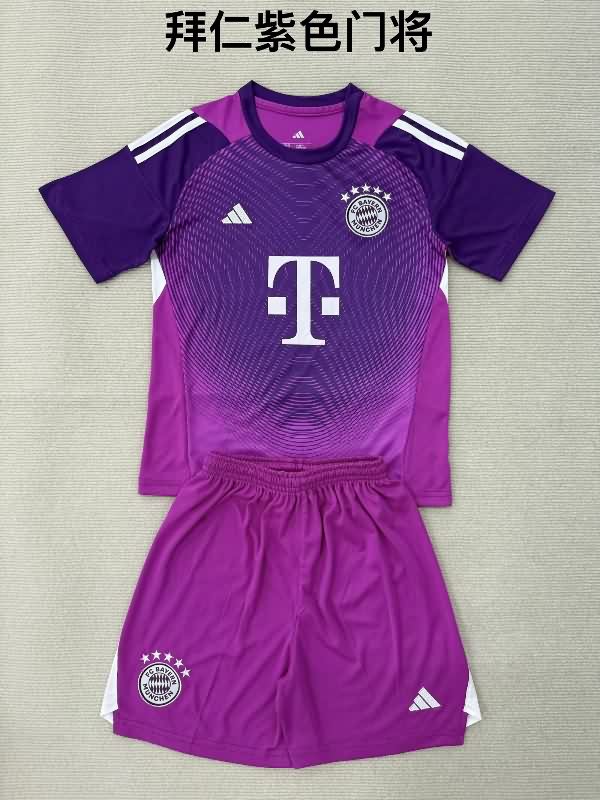Kids Bayern Munich 25/26 Goalkeeper Purple Soccer Jersey And Shorts
