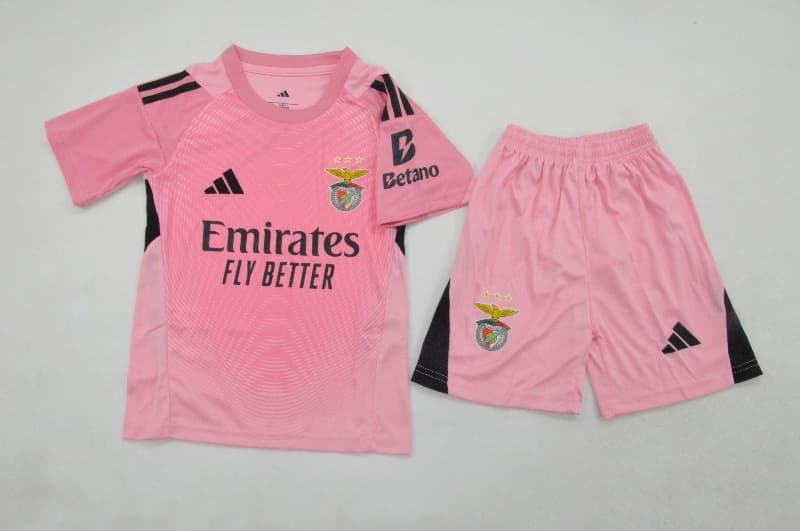 Kids Benfica 25/26 Goalkeeper Pink Soccer Jersey And Shorts