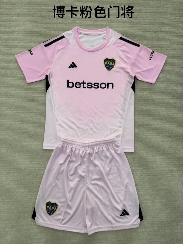 Kids Boca Juniors 25/26 Goalkeeper Pink Soccer Jersey And Shorts