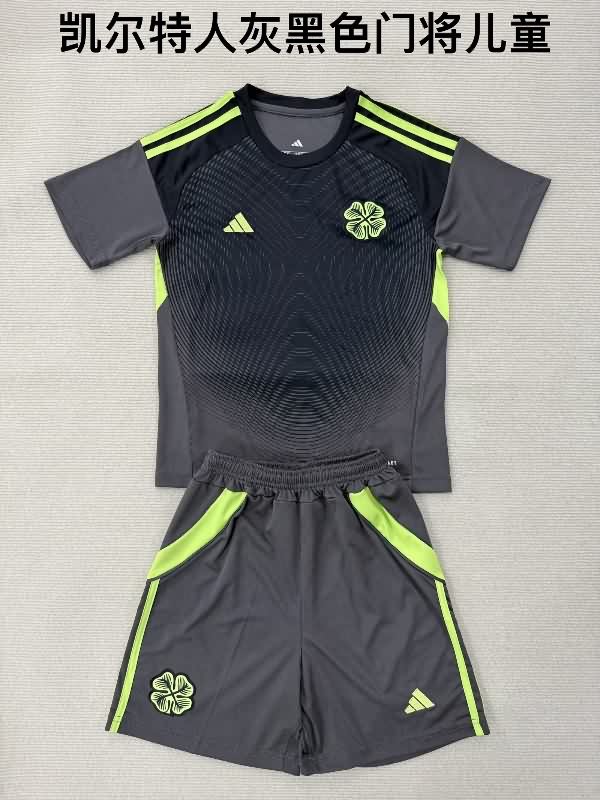 Kids Celtic 25/26 Goalkeeper Black Soccer Jersey And Shorts