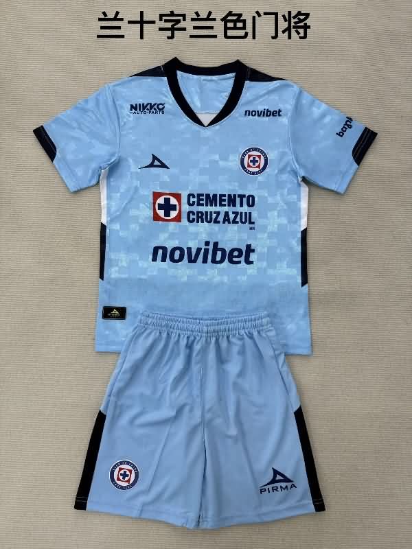 Kids Cruz Azul 25/26 Goalkeeper Blue Soccer Jersey And Shorts