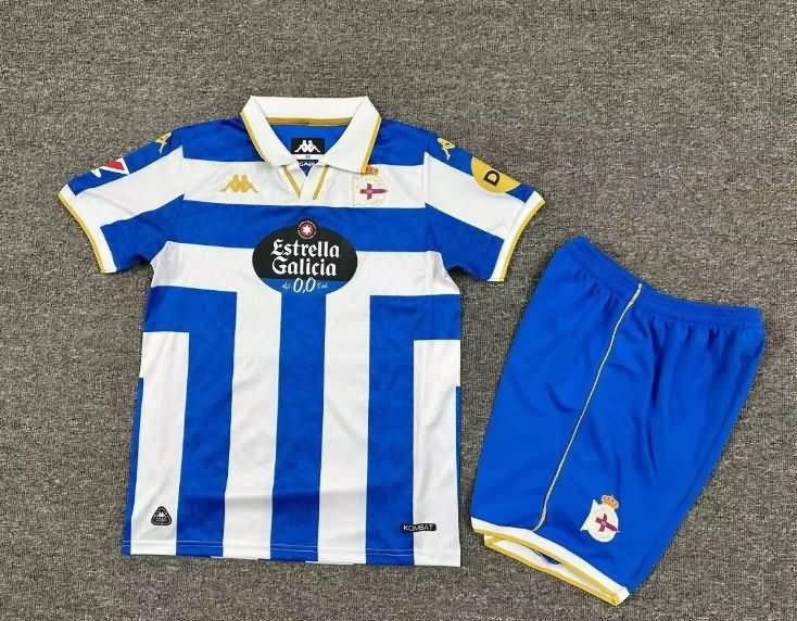 Kids Deportivo La Coruna 25/26 Home Soccer Jersey And Shorts