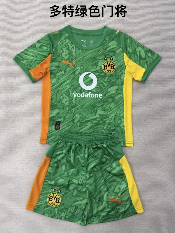 Kids Dortmund 25/26 Goalkeeper Green Soccer Jersey And Shorts