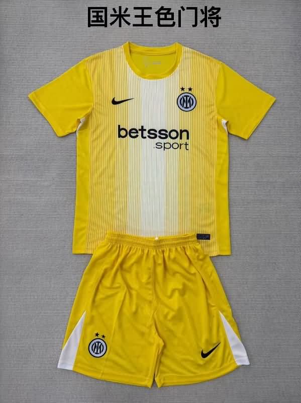 Kids Inter Milan 25/26 Goalkeeper Yellow Soccer Jersey And Shorts