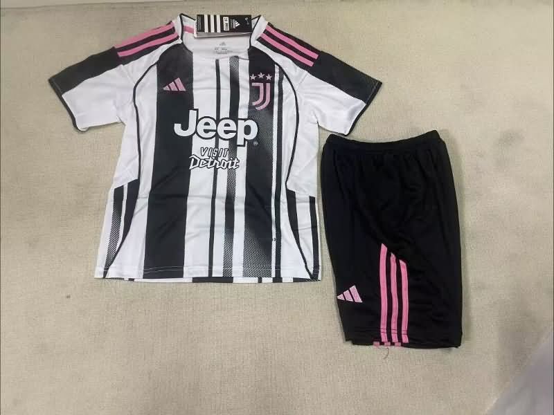 Kids Juventus 25/26 Home Soccer Jersey And Shorts With Sponsor