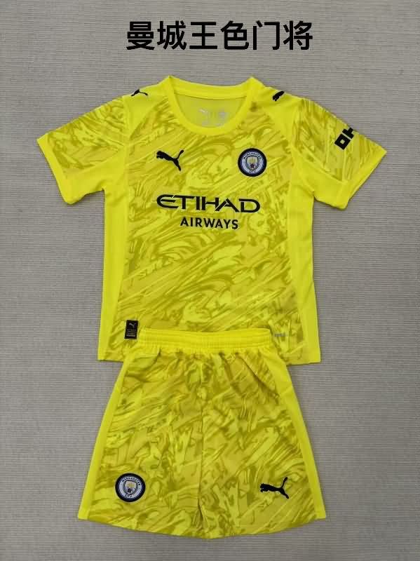 Kids Manchester City 25/26 Goalkeeper Yellow Soccer Jersey And Shorts