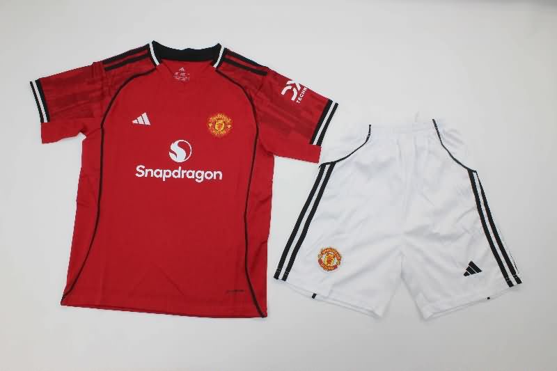 Kids Manchester United 25/26 Home Soccer Jersey And Shorts
