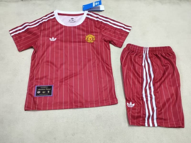 Kids Manchester United 25/26 Red Soccer Jersey And Shorts 02