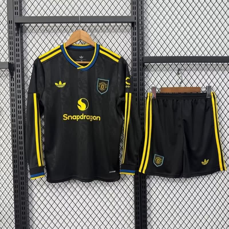 Kids Manchester United 25/26 Third Long Sleeve Soccer Jersey And Shorts