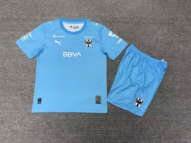 Kids Monterrey 25/26 Goalkeeper Blue Soccer Jersey And Shorts