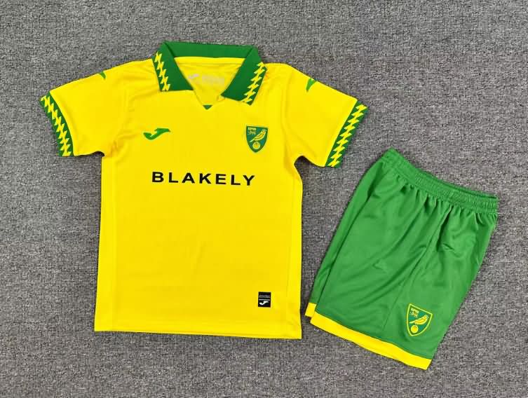 Kids Norwich 25/26 Home Soccer Jersey And Shorts