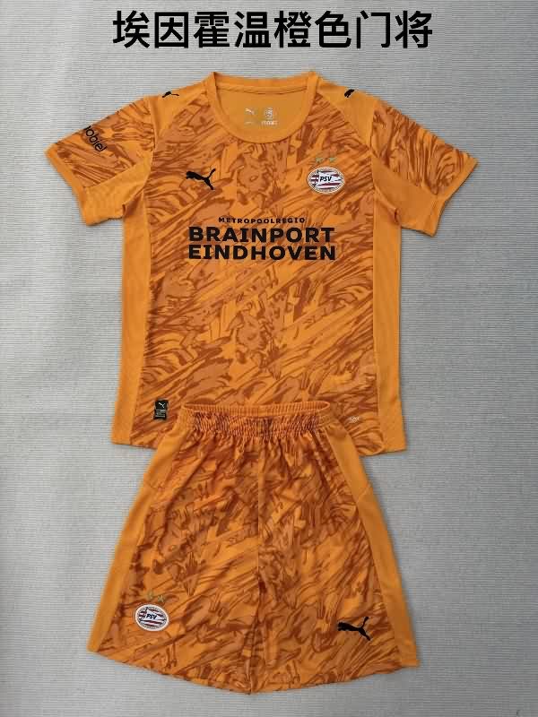 Kids PSV Eindhoven 25/26 Goalkeeper Orange Soccer Jersey And Shorts