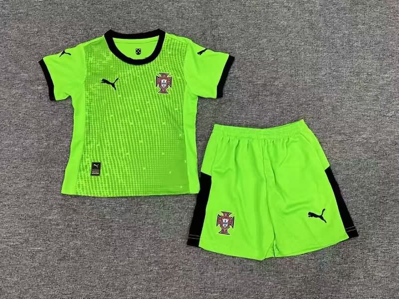 Kids Portugal 2025 Goalkeeper Green Soccer Jersey And Shorts