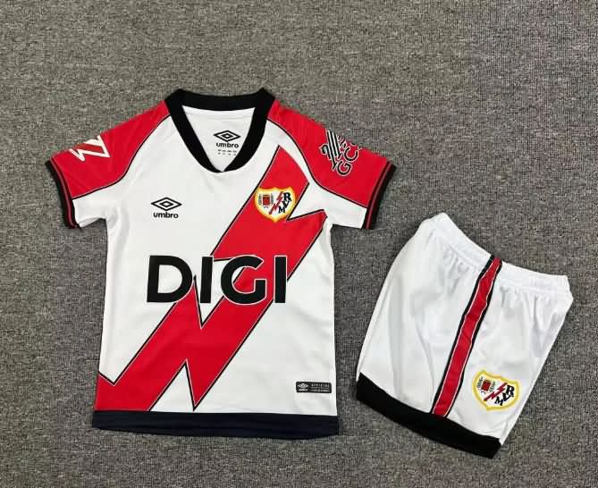 Kids Rayo Vallecano 25/26 Home Soccer Jersey And Shorts