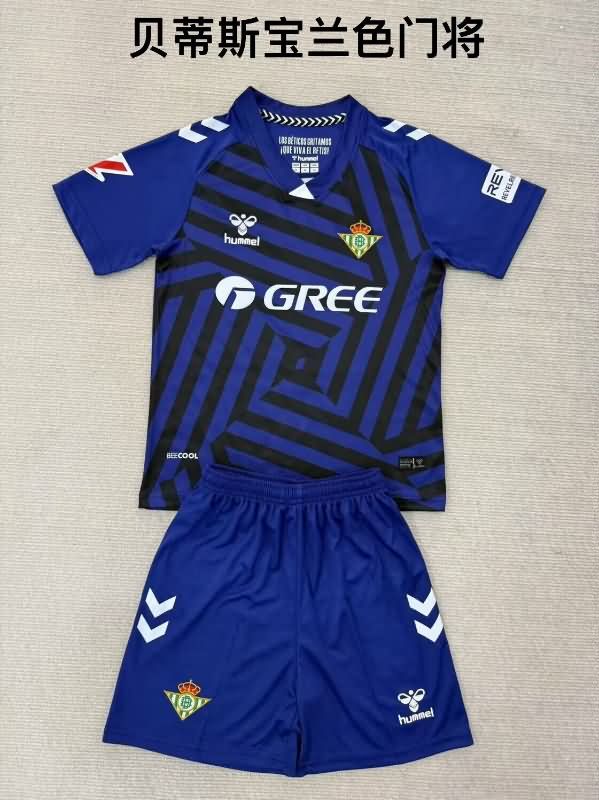Kids Real Betis 25/26 Goalkeeper Dark Blue Soccer Jersey And Shorts