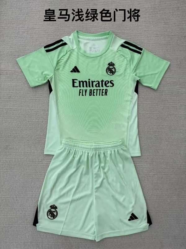 Kids Real Madrid 25/26 Goalkeeper Green Soccer Jersey And Shorts