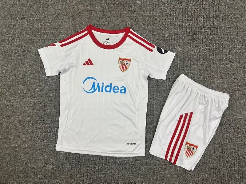 Kids Sevilla 25/26 Home Soccer Jersey And Shorts