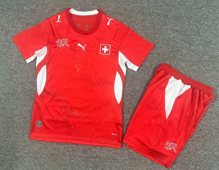 Kids Switzerland 2026 World Cup Home Soccer Jersey And Shorts