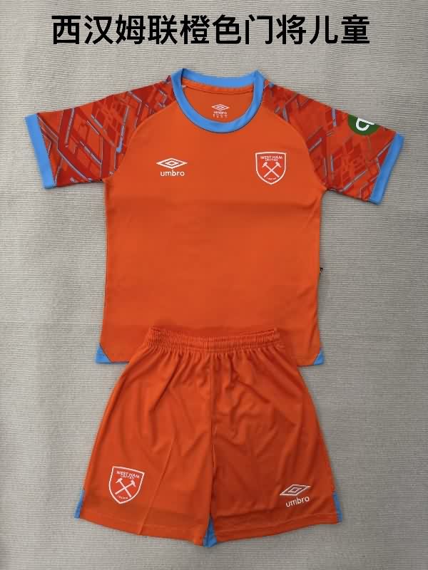 Kids West Ham 25/26 Goalkeeper Orange Soccer Jersey And Shorts