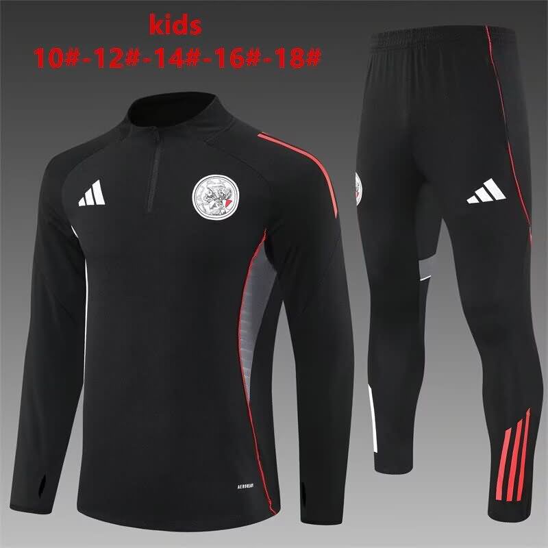 Kids AAA Quality Ajax 25/26 Black Soccer Tracksuit