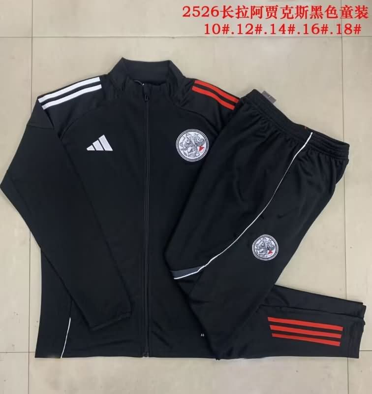 Kids AAA Quality Ajax 25/26 Black Soccer Tracksuit 02 Kids AAA Quality Ajax 25/26 Black Soccer Tracksuit 02