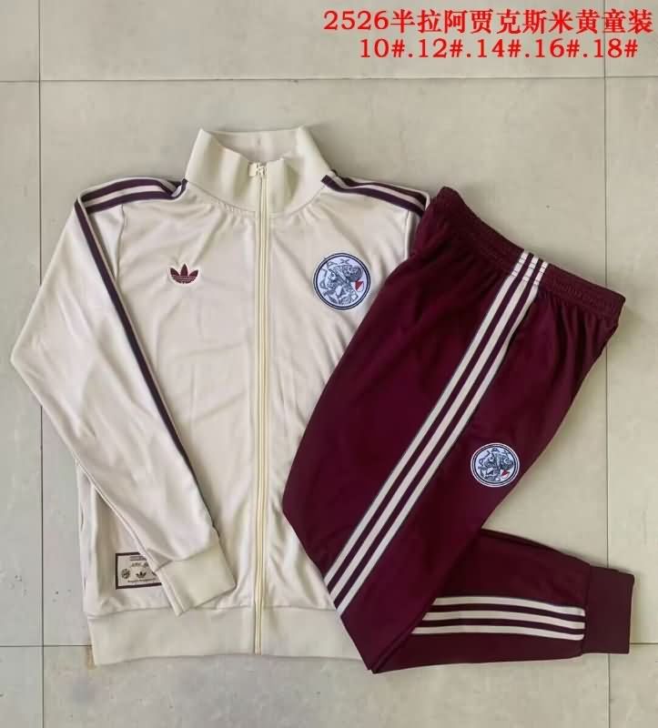 Kids AAA Quality Ajax 25/26 Light Yellow Soccer Tracksuit 02 Kids AAA Quality Ajax 25/26 Light Yellow Soccer Tracksuit 02