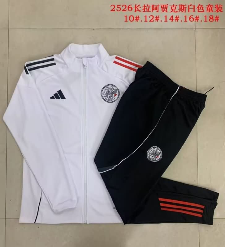 Kids AAA Quality Ajax 25/26 White Soccer Tracksuit 02 Kids AAA Quality Ajax 25/26 White Soccer Tracksuit 02