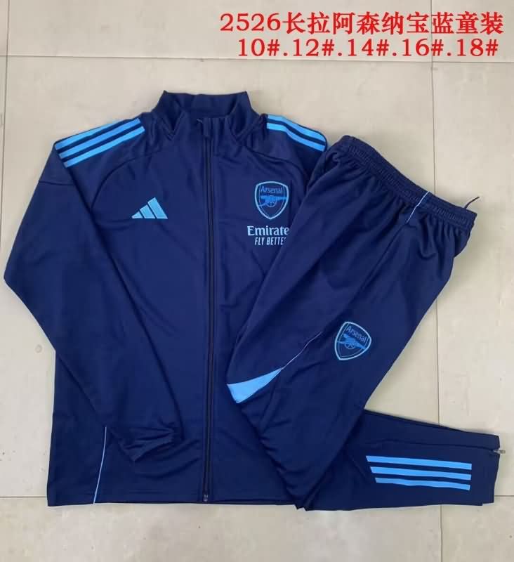 Kids AAA Quality Arsenal 25/26 Dark Blue Soccer Tracksuit