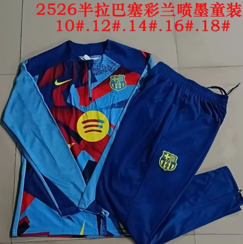 Kids AAA Quality Barcelona 25/26 Blue Soccer Tracksuit