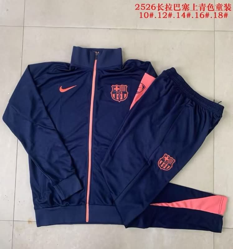 Kids AAA Quality Barcelona 25/26 Dark Blue Soccer Tracksuit