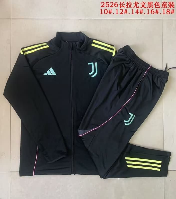 Kids AAA Quality Juventus 25/26 Black Soccer Tracksuit 02