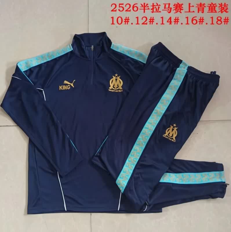 Kids AAA Quality Marseilles 25/26 Dark Blue Soccer Tracksuit 02 Kids AAA Quality Marseilles 25/26 Dark Blue Soccer Tracksuit 02