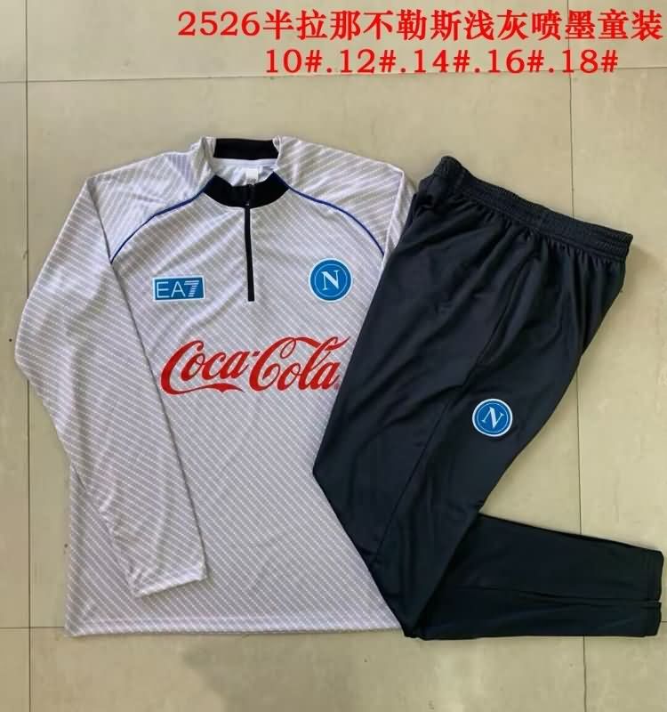 Kids AAA Quality Napoli 25/26 Light Grey Soccer Tracksuit 02