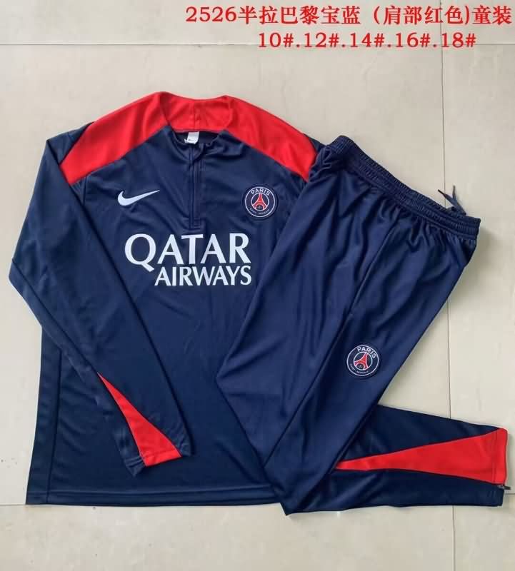 Kids AAA Quality Paris St German 25/26 Dark Blue Soccer Tracksuit 02