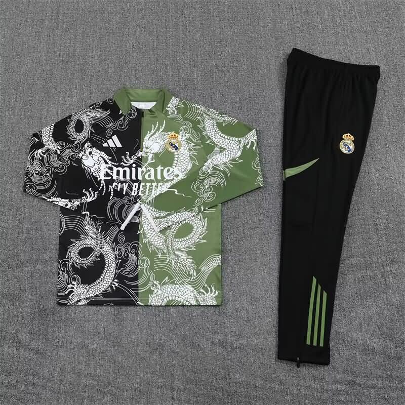 AAA Quality Real Madrid 25/26 Black Green Soccer Tracksuit