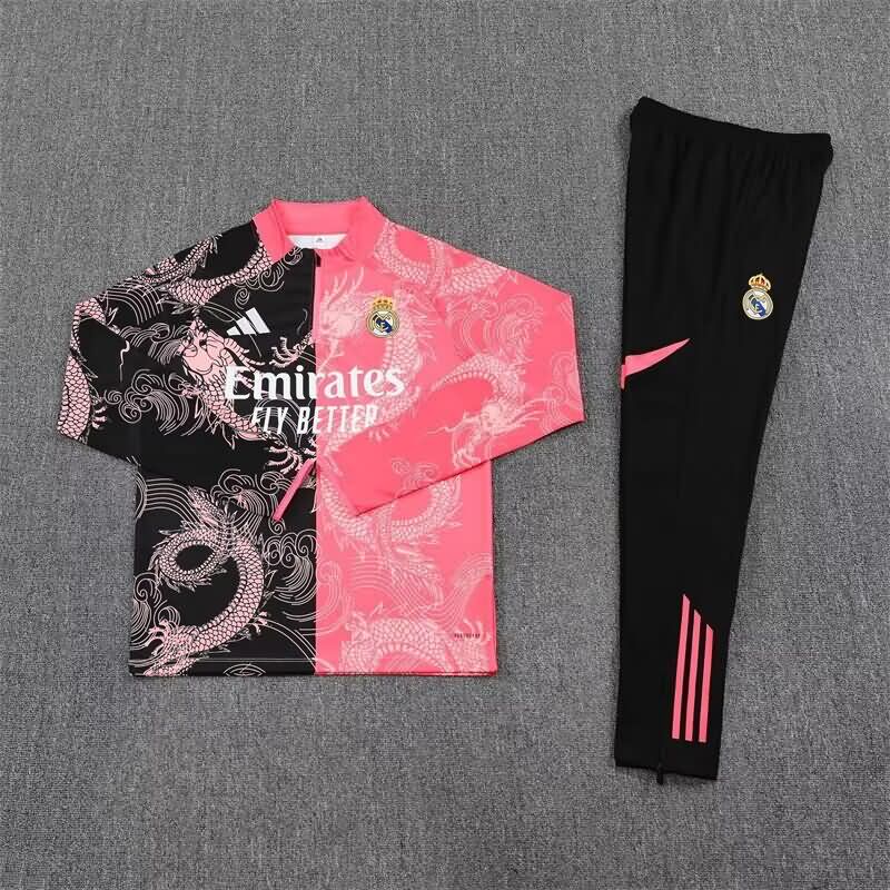 Kids AAA Quality Real Madrid 25/26 Black Pink Soccer Tracksuit