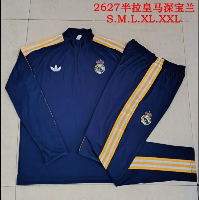 AAA Quality Real Madrid 25/26 Dark Blue Soccer Tracksuit 13