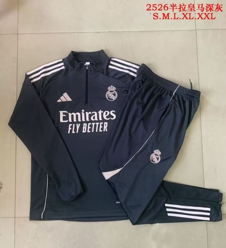 AAA Quality Real Madrid 25/26 Dark Grey Soccer Tracksuit