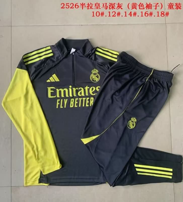 Kids AAA Quality Real Madrid 25/26 Dark Grey Soccer Tracksuit