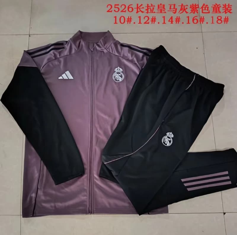 Kids AAA Quality Real Madrid 25/26 Purple Soccer Tracksuit 02