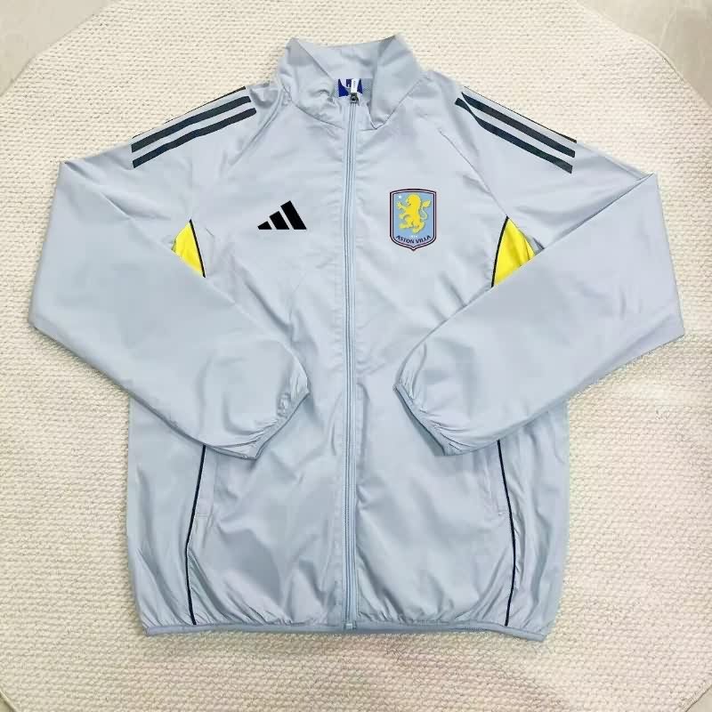 AAA Quality Aston Villa 25/26 Grey Soccer Windbreaker