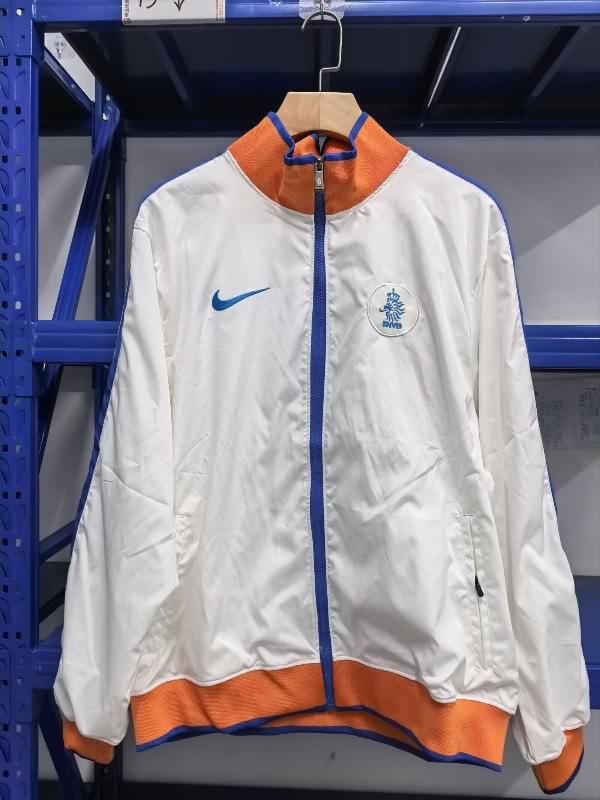 AAA Quality Netherlands 2025 White Soccer Windbreaker  AAA Quality Netherlands 2025 White Soccer Windbreaker