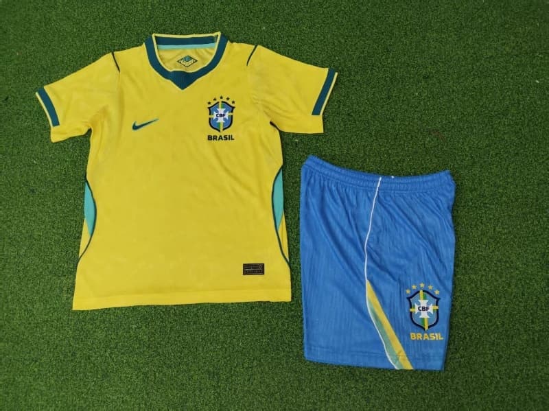 Kids Brazil 2026 World Cup Home Soccer Jersey And Shorts (Player)